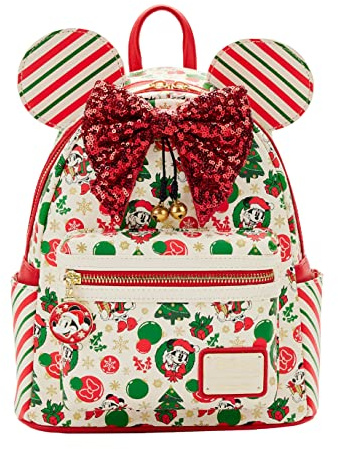Loungefly Minnie Mouse Christmas Holiday Themed Womens Double Strap Shoulder Bag Purse, White