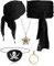 Didaey 5-teiliges Piratenkostüm-Zubehör-Set, Piraten-Augenklappe, große Schärpe, Stirnband, Halskette, Ohrring für Damen und Herren, schwarz