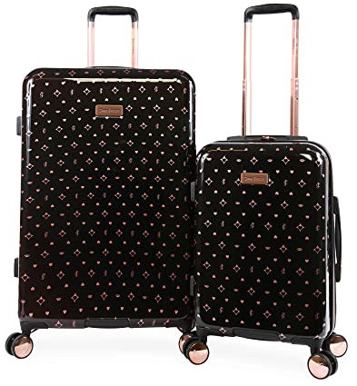 Juicy Couture Damen-Gepäck, Arwen Spinner 2-teiliges Set, Schwarz/Rotgold, 8 Räder, 360 Grad drehbar, Druckknopf-Verriegelung, Polycarbonat (PC), Glamour und Mode