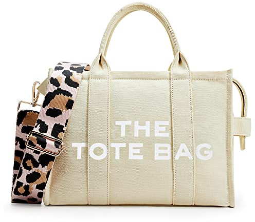 KALIDI Canvas Tote Bags Handbags for Women, Tote Bag with Zipper and Pockets Shoulder Bag for Women Ladies Girls Casual Crossbody Tote Bags for School Travel Work, Beige