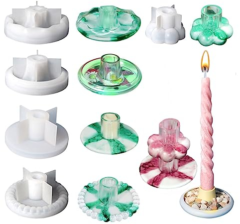 HyzaPhix 5pcs Kerzenhalter Silikonform Schmuckschale Epoxidharz Formen Stabkerzenhalter Resin Gießform Candlestick Holder Silicone Mold für DIY Kerzenständer Schmucktablett