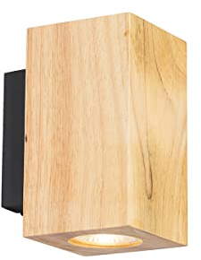 Qazqa - Landhaus I Vintage Ländliche Wandleuchte aus Holz, quadratisch, 2-flammig – Sandy I Wohnzimmer I Schlafzimmer I Up & Down - Rechteckig - LED geeignet GU10