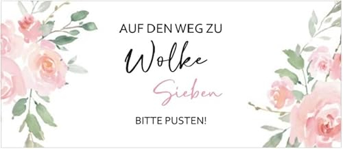 60 Sticker Aufkleber für Seifenblasen zur Hochzeit Wolke Sieben mit Blumen-Dekor Rosen weiß rosa & grün Zubehör Trauung Wedding-Bubbles Gastgeschenke Tisch-Deko Boho Vintage Hochzeits-Deko