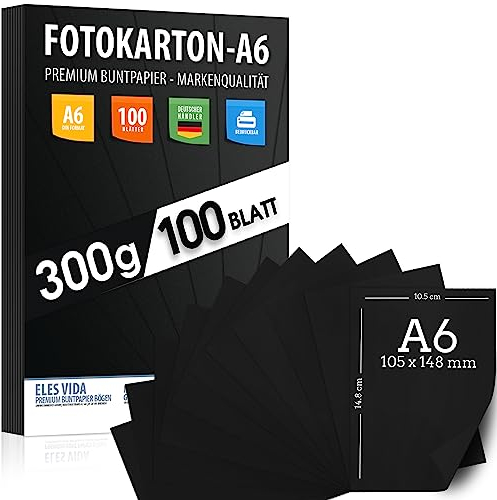 100 Blatt SCHWARZER Bastelkarton 300g/m² – PREMIUM PAPIER Tiefschwarz - DIN A6 - Druckerpapier Schwarz unbedruckt für Fotografie, Präsentationen, Basteln, FOTOKARTON, Karton - MADE IN GERMANY