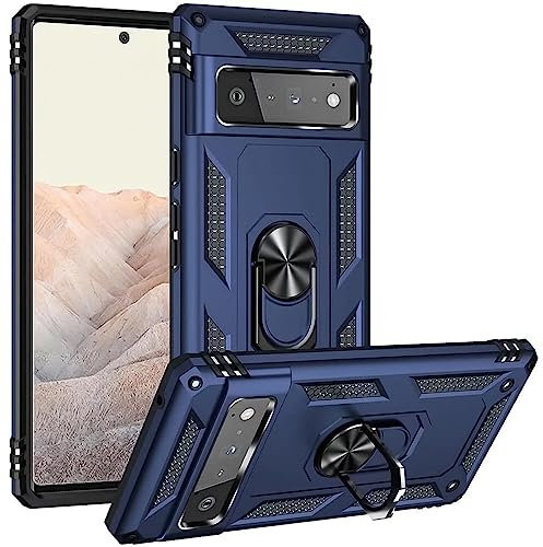CoolGadget Defender Case für Google Pixel 6 Pro, Robuste Schutzhülle mit Ringhalter und Ständer, Blau