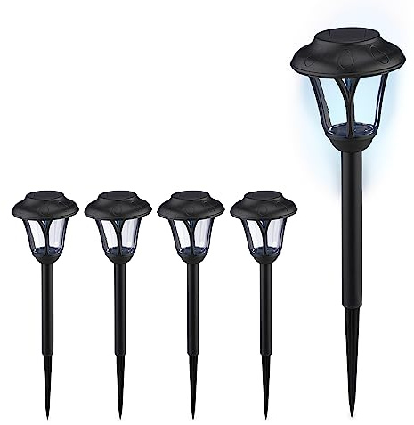 Relaxdays Solarlampen 5er Set, LED Solarlicht mit Erdspieß, HxD: 39 x 11 cm, Moderne Gartenbeleuchtung, draußen, schwarz