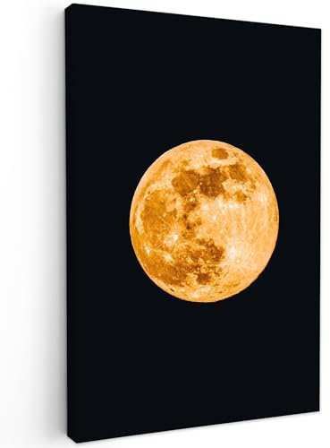 MuchoWow© Leinwand 60x90 cm Goldene Deko Schlafzimmer Aesthetic Leinwandbilder Wohnzimmer Gemälde Foto Geschenk Living Room Decoration Mond - Bild Gold - Weltraum - Schwarz - Design