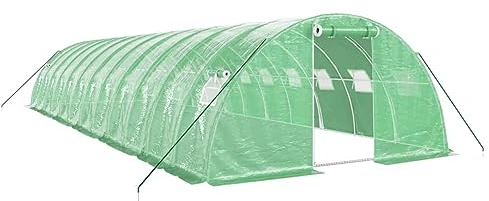 vidaXL Gewächshaus, Foliengewächshaus mit Stahlrahmen, Tomatengewächshaus mit Reißverschlusstür Fenstern, Treibhaus Folientunnel Frühbeet, Grün 48m² 12x4x2m