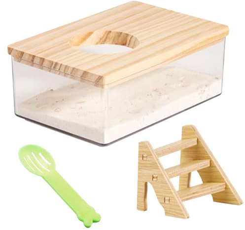 Jortmrd Arena Hamster Baño de Hámster Contenedor de Baño de Arena para Hámster con Escalera y Pala Rectángulo Casa Hamster Acrílico Transparente Inodoro para Hámster Ratones Lemming Gerbils