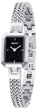 BERNY Frauen Uhr Damen Rechteck Mini Armbanduhren Quarzwerk Mode Minimalistische Uhr 3ATM wasserdichte Edelstahl Abnehmbare Uhrenarmband