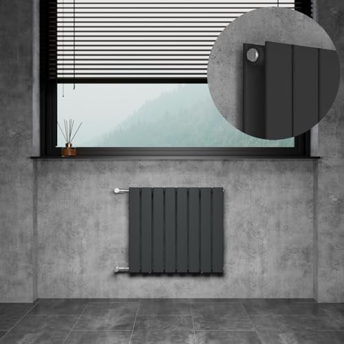 WITEN&NOCK Design Heizkörper Flach Paneelheizkörper Horizontal 550x600 mm, Heizung Badheizkörper für Badezimmer, Flachheizkörper mit Seitlichen Anschlüssen 752 Watt Doppellagig(Anthrazit)