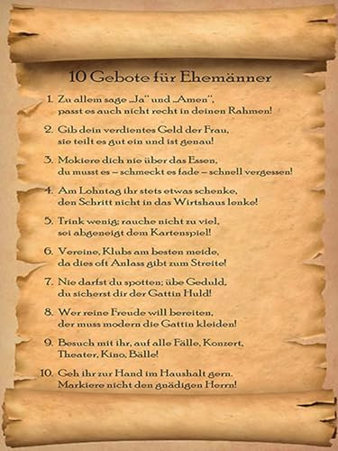 Blechschild 30x40 10 Gebote für Ehemänner sage ja Wand Deko Cafe Sammler Geschenk