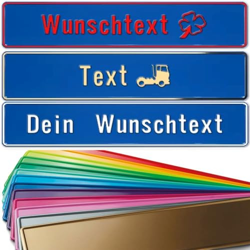 1 Stück Fun Kennzeichen 52cm x 11cm mit Wunschtext Individuell Wunschkennzeichen Wunschprägung Namens Kennzeichen Aluminium Namensschild | Individuelles Fun-Kennzeichen (blau)