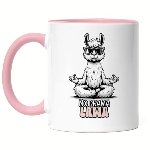 Hey!Print No Drama Lama Meditierendes Lama Tasse Rosa Lamaste Meditation Büro Gelassenheit