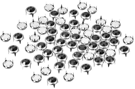 sourcing map 50 Stück Strass-Nieten-Nachfüllungen, 6 mm, schillernde 4 Krallen-Nagelkopf-Nieten, Verzierungen, dekorative Nieten für DIY-Lederhandwerk, Kleidung, Tasche, Gürtel (schwarz)
