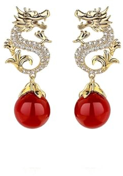 Boucles D’oreilles En Perles Suspendues Dragon, Boucles D’oreilles Dragon, Boucles D’oreilles Dragon Bonne Chance, Boucles D’oreilles Bijoux Inspirées Du Dragon Chinois, Bijoux Dragon (Red)