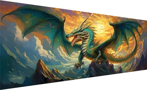 Drachen Diamond Painting Groß XXL 150x50cm, Diamond Painting Set Basteln Erwachsene, 5D DIY Furcht Diamant Painting Bilder Erwachsene, Diamond Painting Zubehör Set für Zimmer Wand Deko Aesthetic G-1