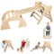BommJokker Klettergerüst Indoor, Kletterdreieck, Kletterbogen, Kletterdreieck mit Rutsche, 4 in 1 multifunktionaler Indoor Spielplatz für Kinder ab 3+ Jahren (Holzfarbe)