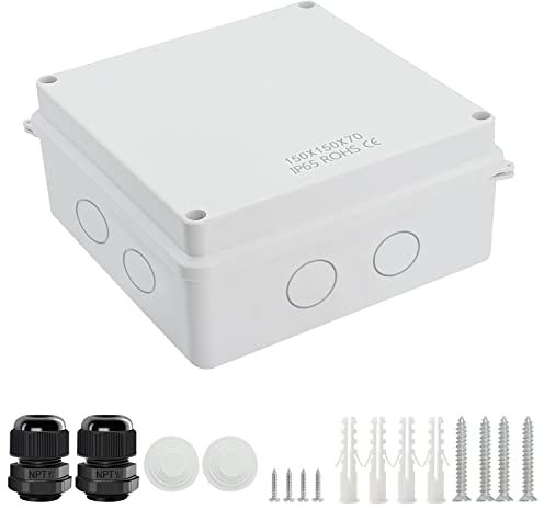 LeMotech Anschlusskasten mit reservierten Löchern ABS Kunststoff Elektrokasten IP65 wasserdichte staubdichte Projektgehäuse für Elektronik Weiß Außengröße 150x150x70mm