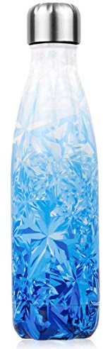 Botella de Agua Acero Inoxidable Doble Reutilizable Botella Termica Aislamiento al Vacío Botellas Sin BPA Mantiene Bebidas 24h frías y 12h Calientes (Flores de Hielo, 500 ml)