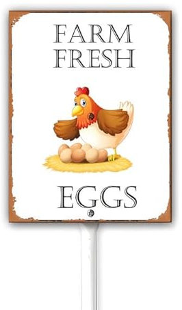 Vintage-Look, Bauernhof-Schild, Hühnerstall-Schild, Hühner-Dekor, Metall, Huhnhofkunst, lustiges Hühner-Hof-Schild mit Heringen für den Außenbereich, Heimdekoration, 20 x 30 cm