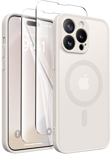 CAPRARO Magnetic for iPhone 14 Pro Case, [Compatible with MagSafe] [Full Camera Protection] Shockproof Protective Slim Translucent Matte Phone Case iPhone 14 Pro Case,Stone