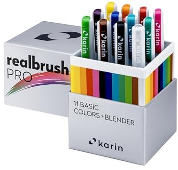Karin Realbrush Pro Basic Colors + Blender - Un lot de 12 pinceaux (11 couleurs et 1 mélangeur) dans un étui exclusif et protecteur.
