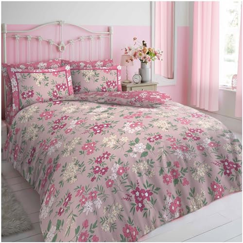 GC GAVENO CAVAILIA Floral Duvet Cover King Size (230x220cm) - Polycotton Duvet Set 3 Piece Bedding Bed Cover with Pillowcase - Washable Linen - Pink