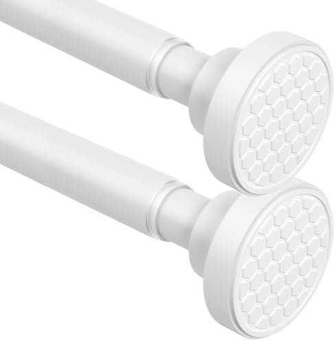 Zipglo 2 Stück Duschvorhangstange,110-190cm, Teleskopstange, Federvorhangstange, Rutschfeste Spannstangen, Ohne Bohren, Verstellbare Spannstangen für Vorhänge, Fenster, Schrank, Küche,Weiß