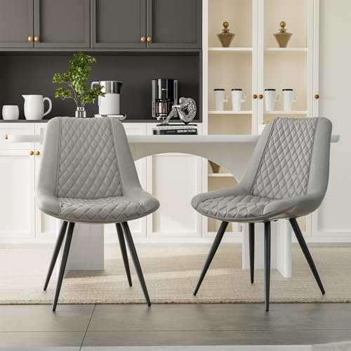 Hawthyhome Esszimmerstühle 2er Set Kunstleder Küchenstuhl Polsterstuhl gepolstert für Wohnzimmer Schlafzimmer Küche mit Rückenlehne, Hellgrau