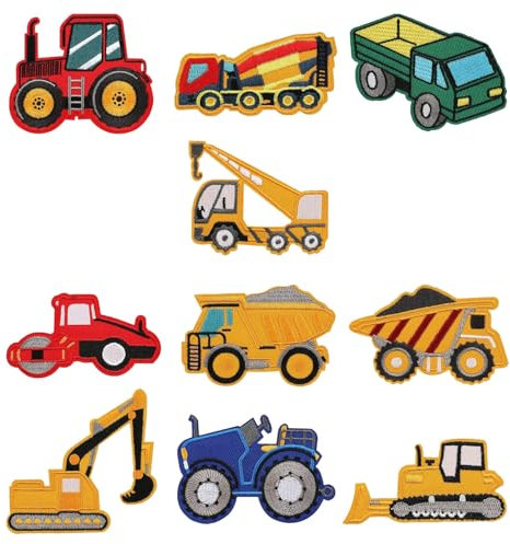 10 Stück Baufahrzeug Patch Kit, Bügelflicken Baufahrzeug für Kinder, Gestickte Applikation zum Aufnähen, Patches zum Aufbügeln für Jacken Jeans T-Shirt Hosen