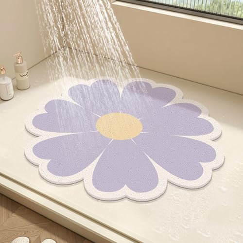 Tapis de douche rond en luffa en PVC antidérapant et anti-moisissure avec drainage, séchage rapide (rouge, 50 x 50 cm)
