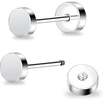 Artskin Women Flat Back Ball Stud Earrings Titanium Hypoallergenic Girls Earrings Studs for Sensitive Ears Simple Classic 5mm Flat Stud Earrings for Helix Tragus Cartilage (Dot - Silver)