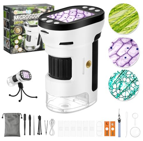 Gleamkid Mikroskop für Kinder, 200–1000 x Handmikroskop mit 5,1 cm LCD-Bildschirm, wiederaufladbares Mini-Mikroskop mit Dias-Kit, Foto und Video, 32 G SD-Karte, Mikroskop, Wissenschaft, Edu, Geschenk