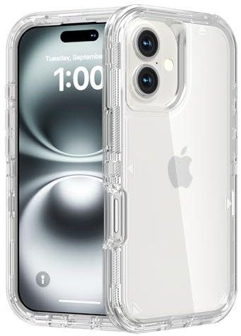 Follaroma for iPhone 16 Plus Case, Heavy Duty Shockproof Protection Phone Cases, Dual Layer Transparent Protective Cover Compatible with iPhone 16 Plus, 6.7 inch,Crystal Clear
