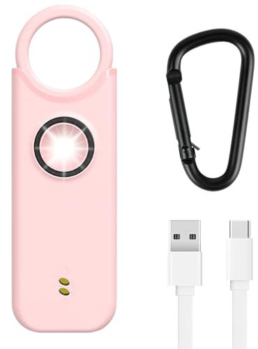 flintronic Persönlicher Alarm, 135 dB Selbstverteidigungsalarm mit LED-Licht und Schlüsselanhänger, Taschenalarm Schlüsselanhänger Alarm für Frauen, Kinder, ältere Menschen, Nachtschicht （Rosa）