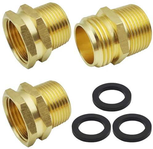 Confezione da 3 adattatori per tubo da giardino in ottone, 2 connettori da 3/4 GHT femmina a 3/4 NPT maschio + 1 connettore maschio 3/4 GHT x 3/4 NPT maschio, con 3 rondelle extra, raccordi per