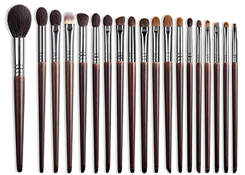 Lot de 19 pinceaux de maquillage naturels pour fard à paupières, poils de chèvre