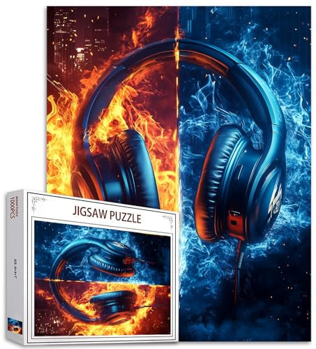 Kopfhörer, 1000-teiliges Puzzle für Erwachsene, Spielpuzzle für Erwachsene, 1000 Teile, Eis- und Feuerpuzzle, Kunst, Familienspiel, Erwachsenenpuzzle, Raumdekoration, cooles Puzzle, 1000 Teile