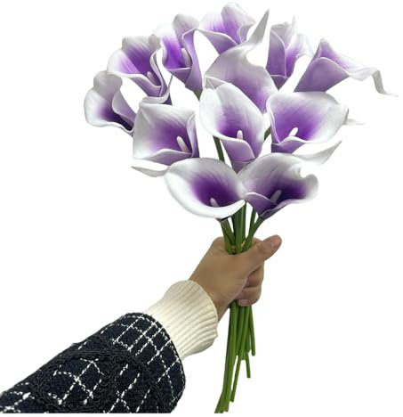 12 fiori artificiali di calle, 33 cm, fiori singoli in poliuretano, piccoli bouquet di fiori, accessorio per bouquet da sposa, per piante verdi, per interni ed esterni, decorazione per casa e ufficio