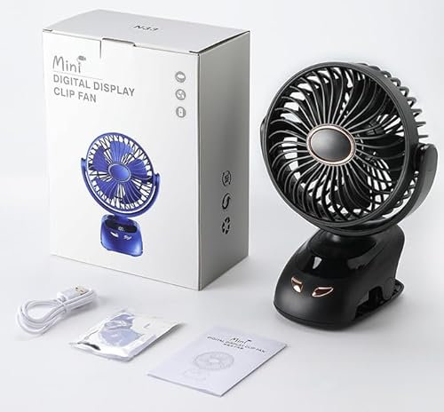 Banaone Ventilateur à Pince, 6000mAh Ventilateur Portable de Bureau Pince USB, 5 Vitessesc, Sur Silencieux avec Lumière LED, Pince Robuste pour Bureau Personnel, Voiture de Golf