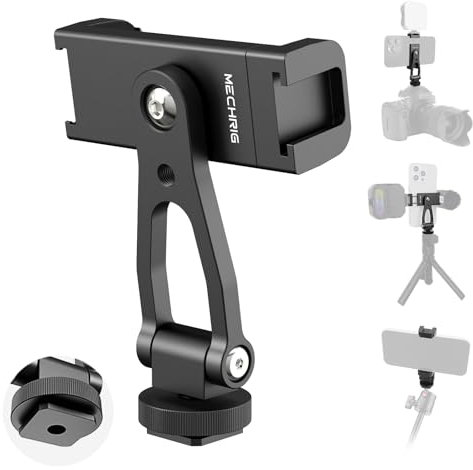 Mechrig 69001 Handy-Stativhalterung aus Metall mit kalten Schuhen und 6,35 mm Gewinde, 180 ° neigbar und 360 ° drehbar, Stativhalterung für iPhone 16 Pro Max/Samsung Galaxy/alle Handys/Kamera/Käfig