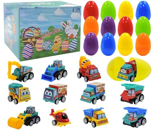 Whnbuij Verschiedene Osterspielzeuge – 15 x 15 x 11 cm gefüllt mit Ostereiern, Rückzug Auto für Kinder im Alter