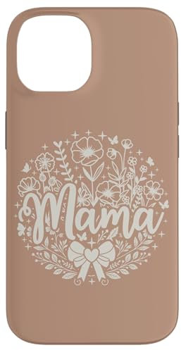 Dunkler Sand Beige Herz Mama Schleife Minimalistisch Floral Wildflower Hülle für iPhone 14