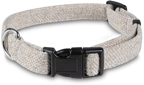Bunty Handmade Dog Collar, Medium - Luxury Soft Fabric Collars with Secure Metal D-Ring, Quick Release Buckle, Adjustable Size Buckles - Made in UK - Medium (43/35cm), Cream