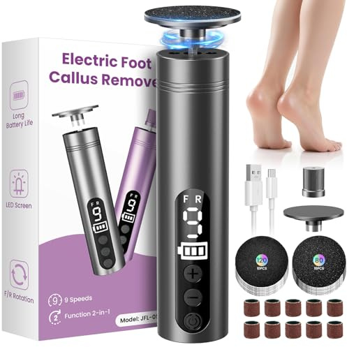 Hornhautentferner Elektrisch 2-IN-1, 9 Geschwindigkeiten Elektrischer Hornhautentferner, Wiederaufladbar mit Type-C, Pediküre Fußpflege Set Elektrisch für Tote Harte Rissige Haut