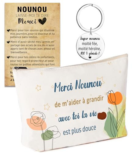 Cadeau Nounou – Pochette Nounou+ Carte de Remerciement + Porte-Clés | Idée Cadeau Fin d’Année, Anniversaire, Noël | Merci Ma Nounou, Super Nounou, Assistante Maternelle