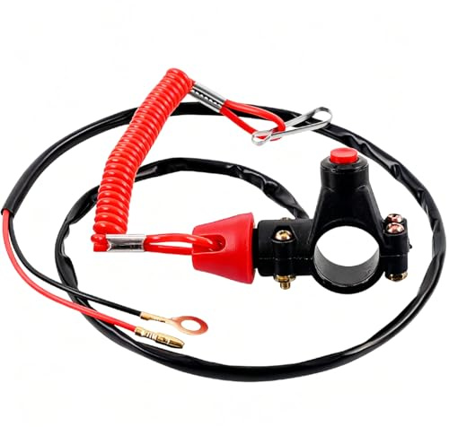 ZAMDOE Universeller Not-Aus-Schalter für Motorrad-Außenbordmotoren, 22 mm Lenker, doppelter Flammendurchschlag, Not-Aus-Schalter, Kordel, für Motorrad, ATV, Boot, Quad, Dirtbike, Mini-Moto
