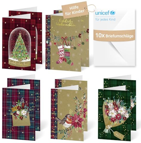 Unicef Grußkarten Karo-Weihnachtsgrün | 10 Klappkarten mit Umschlägen | Helfen Sie Kindern in Not: FSC-Papier, 10 Karten mit Umschlägen (17,5 x 11,7 cm) – stilvolle Weihnachtskarte
