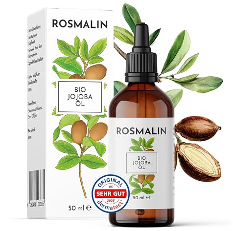 Rosmalin® Jojobaöl Bio kaltgepresst - Jojoba Oil - Für Haare, Kopfhaut, Körper & Gesicht - Geeignet für Kosmetik - Pflegende Kopfhautbehandlung, 50 ml